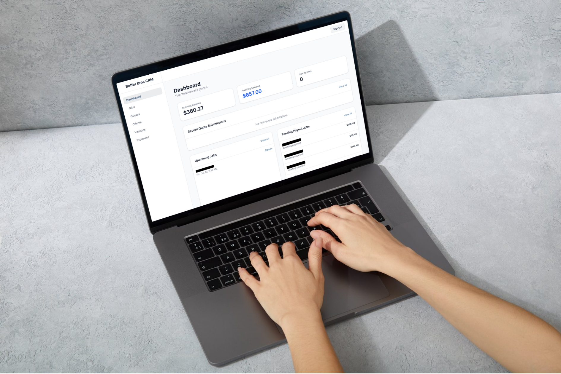 Buffer Bros CRM client and job details